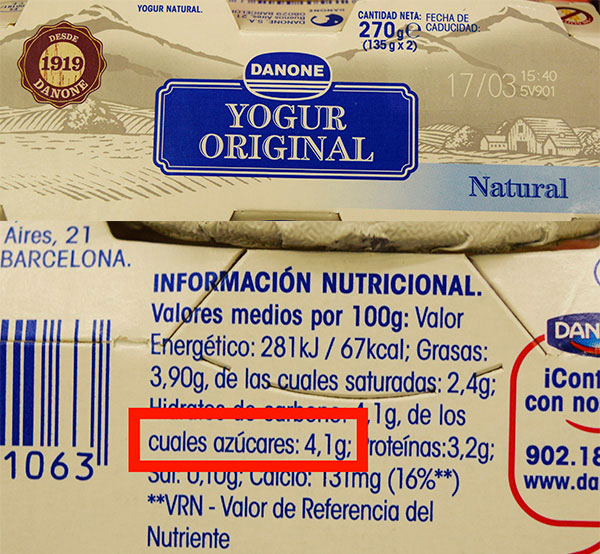 Etiquetado yogur natural danone